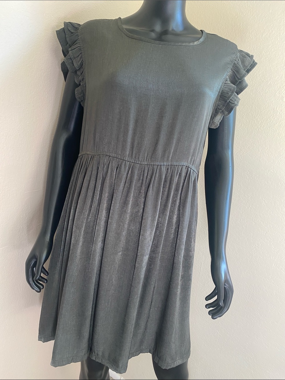 Metallic ShimmerySilver Ruffle Sleeve Tunic Dress
